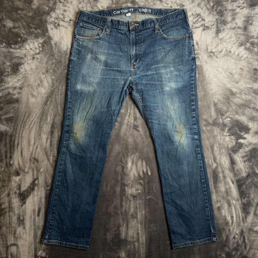 Carhartt Mens Straight Fit Blue Denim Jeans Faded Size 38x30